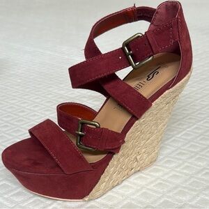 Leila Stone Rust Suede Espadrille Wedges